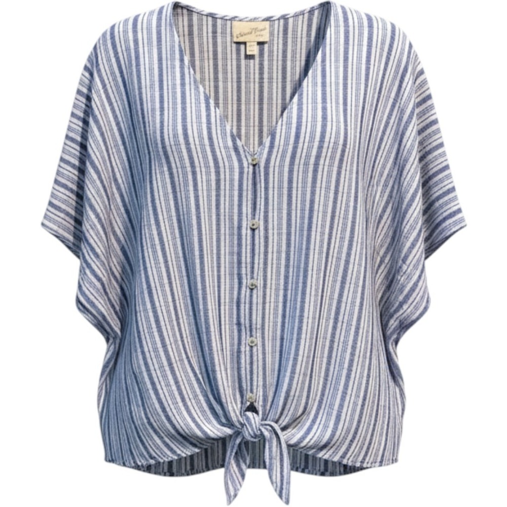 Universal Thread Blue White Striped Tie Front Button Down Top Plus Size 3X NEW